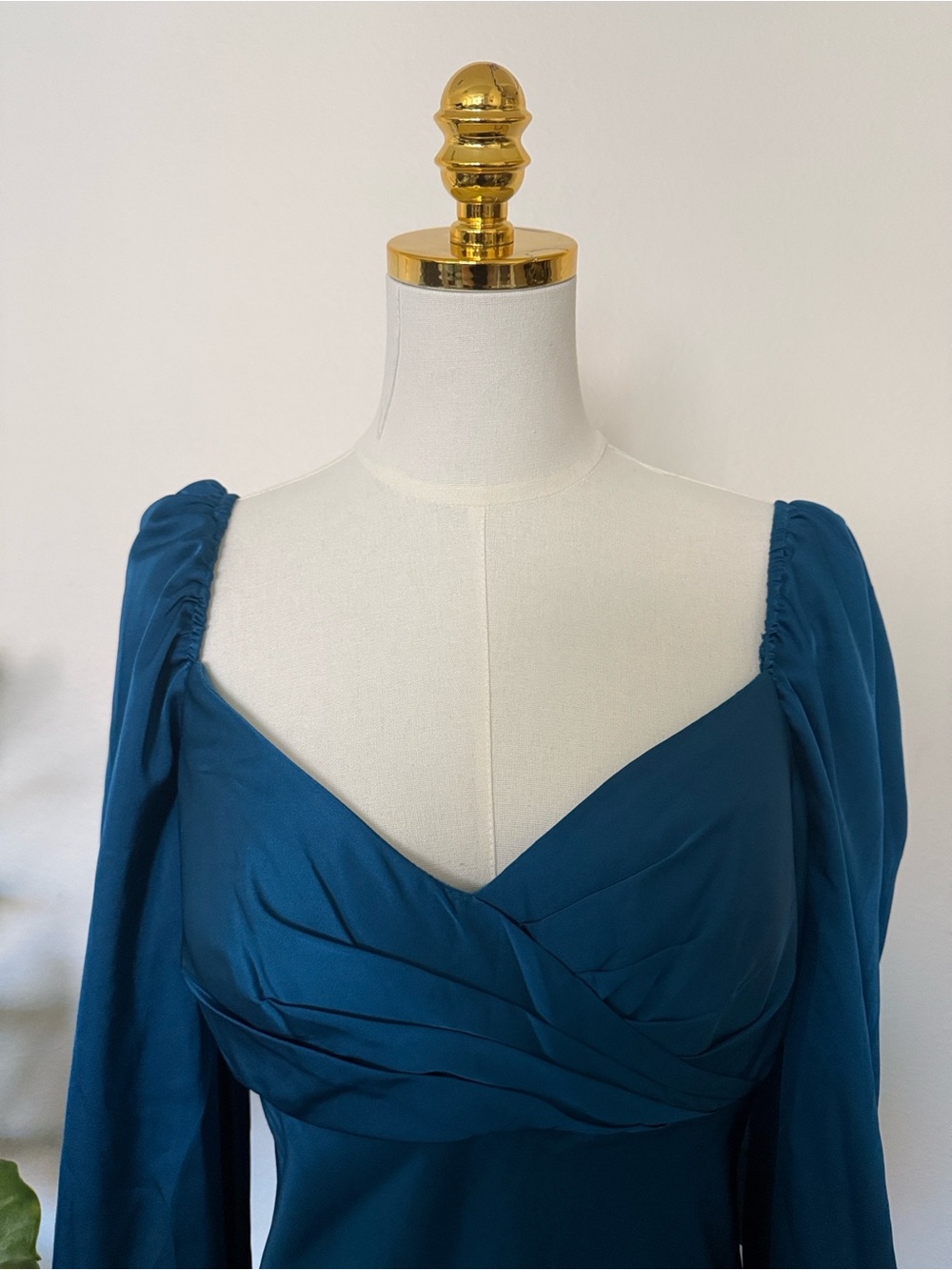 Mac Duggal Teal Empire-Waist Long Sleeve Evening Gown - Picture 6 of 7